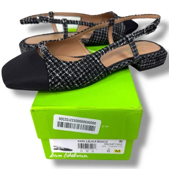 NWT Sam Edelman Kara Black Boucle Tweed Slingback Flats Size 6 Office Chic - Picture 13 of 15